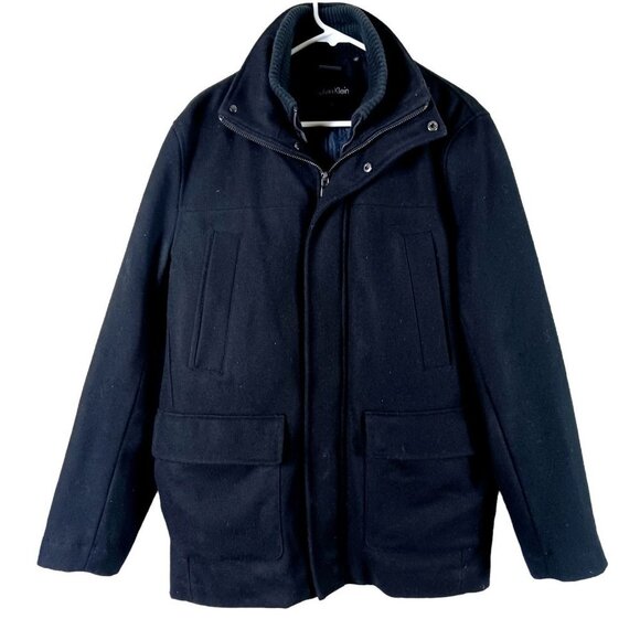 Calvin Klein Other - Calvin Klein Mens Wool Blend Coat Black Small Double Zip Ribbed Collar Pockets